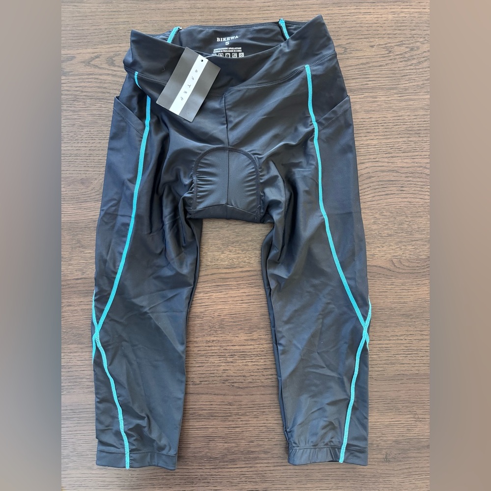 NEW WITH TAGS Bikewa Black Cycling Pants with Blue Accents